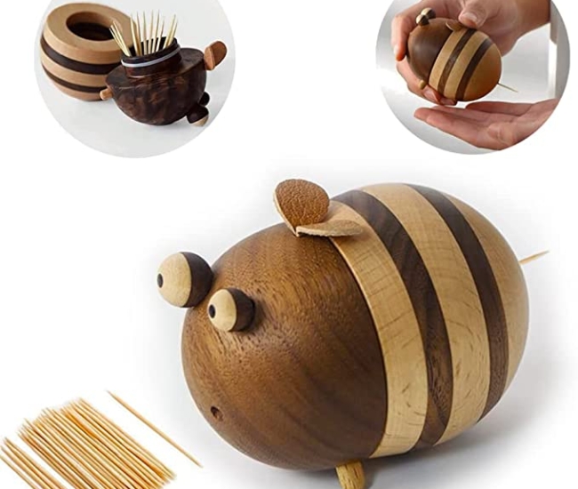 Wooden Bee Toothpick Dispenser